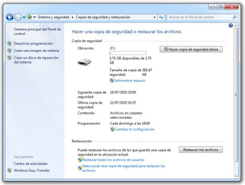 Copia de seguridad en Windows