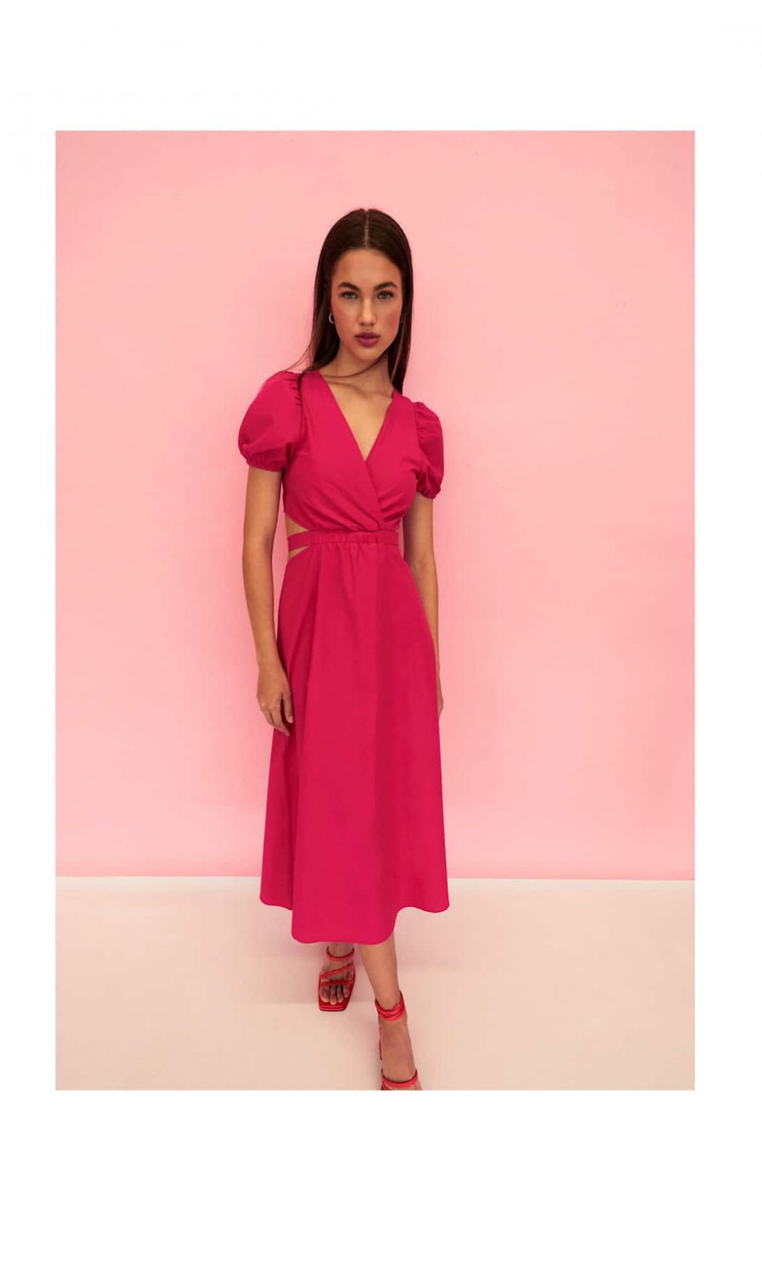 vestido popelin rosa fucsia stradivarius