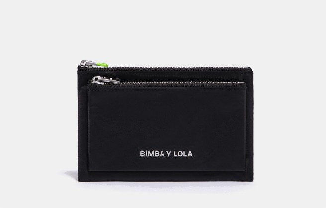 cartera mediana doble nylon negra bimba y lola