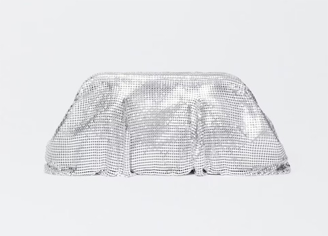 Bolso de fiesta con mesh convertible a bandolera en plateado el corte ingles