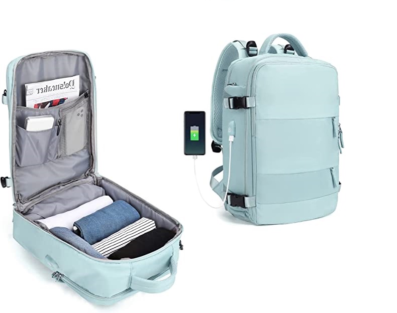 Mochila Viaje Cabina Avion 40x20x25 Mochila para Laptop 15.6 con carga USB  y puerto para auriculares Impermeable Mujer Ryanair Bolsas de viaje para  debajo del asiento Bolsa de viaje (Gris) : 
