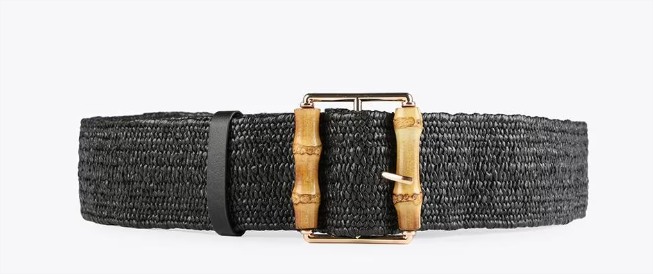 Cinturón de mujer elástico negro con hebilla de bambú