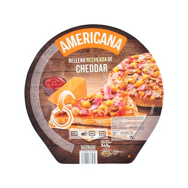 Pizza americana rellena de cheddar Hacendado ultracongelada Moncloa