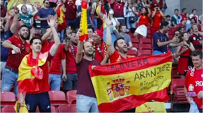 Aficionados españoles en el Parken Stadion. Ángel Rivero