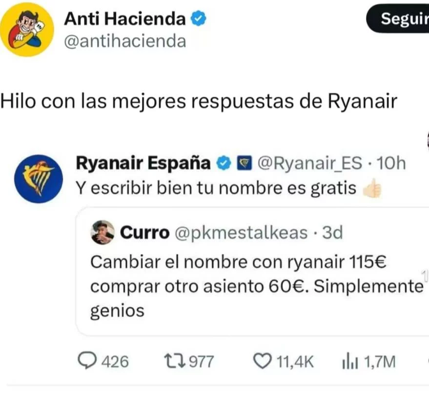 Las respuestas de Ryanair que generan risas pero también enojos 