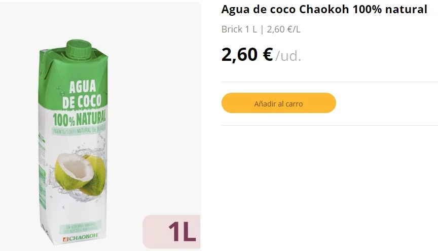 Beneficios nutricionales del agua de coco de Mercadona