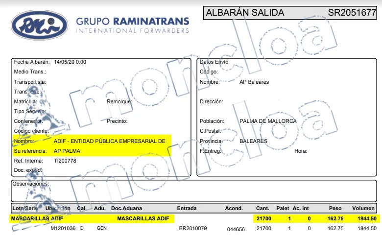 albaran salida adif Moncloa