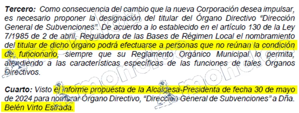 La alcaldesa de Alcobendas propuso el nombramiento de Belén Virto como directora general de Subvenciones