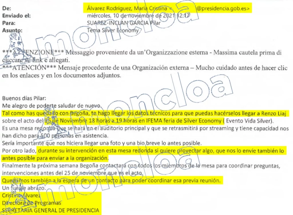 Cristina Álvarez tenía un correo de Presidencia para responder a terceros en nombre de Begoña Gómez