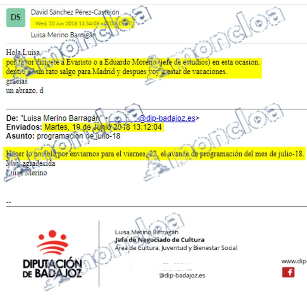 Uno de los 16 correos recibidos por David Sánchez en 2018