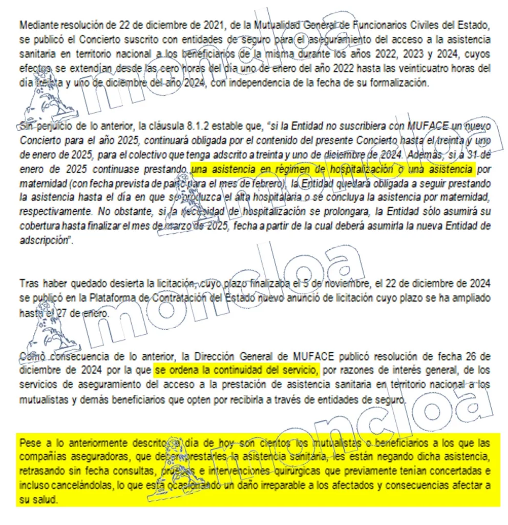 El escrito de Miguel Borra a la directora de Muface ante el rechazo de las aseguradoras a atender a los beneficiarios