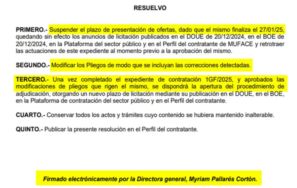 Los cambios en el concurso de Muface, sin detallar las razones ni en los fundamentos ni en los antecedentes