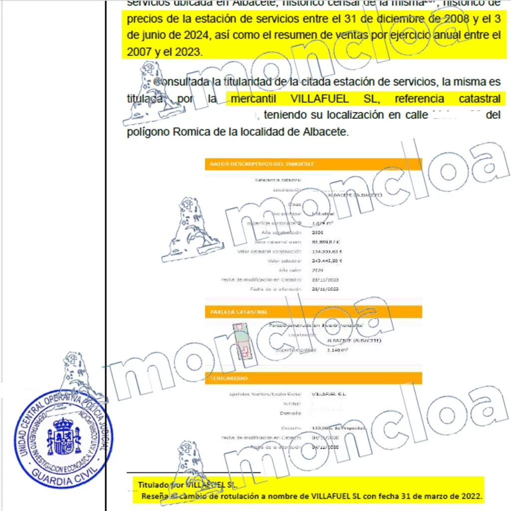 La registro catastral del terreno de Villafuel SL (Aldama y Rivas) en Albacete 